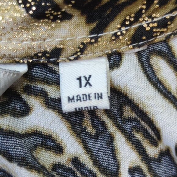 Emily Daniels Womens 1X Roll Sleeve Button-Up Animal Print Blouse - Picture 6 of 13